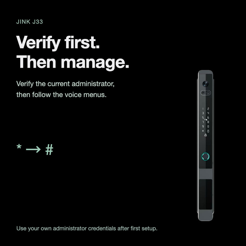 JINK J33 — administrator verification at the keypad