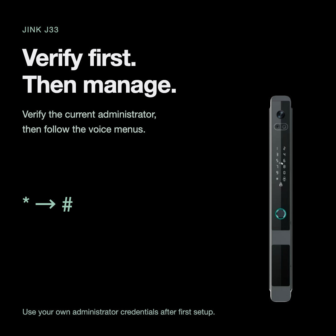 JINK J33 — administrator verification at the keypad