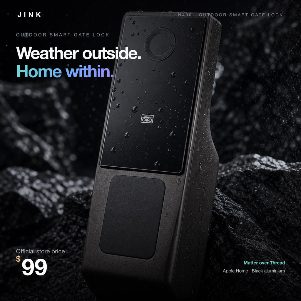 JINK Lock N400 outdoor smart gate lock — Weather outside. Home within. — 1x1 — English