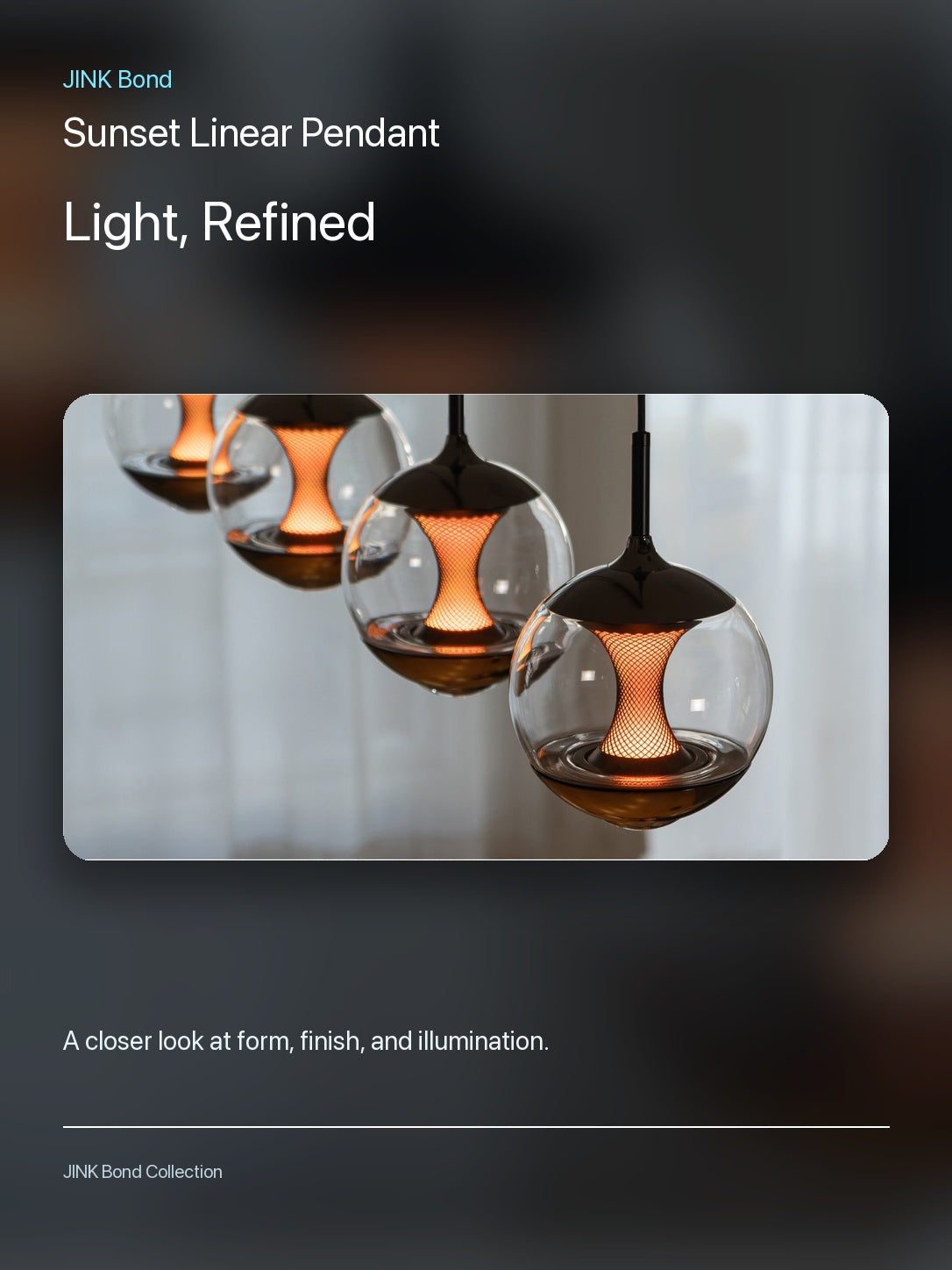 JINK Bond Sunset Linear Pendant lighting and material detail