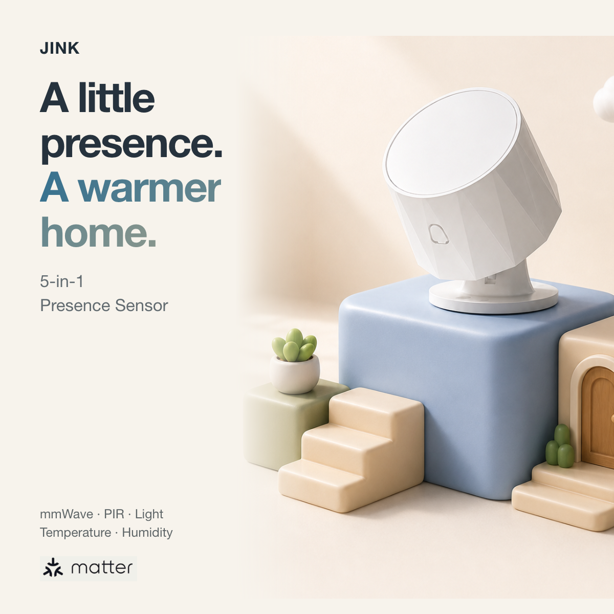 JINK 5-in-1 Presence Sensor in a refined pastel storybook home