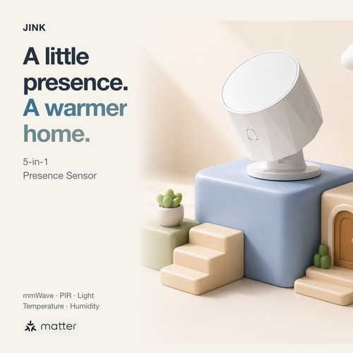 JINK 5-in-1 Presence Sensor in a refined pastel storybook home