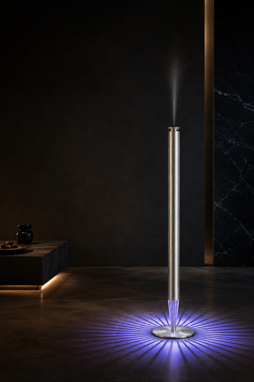 JINK A600 with a fine essential-oil plume and violet radial ambient light