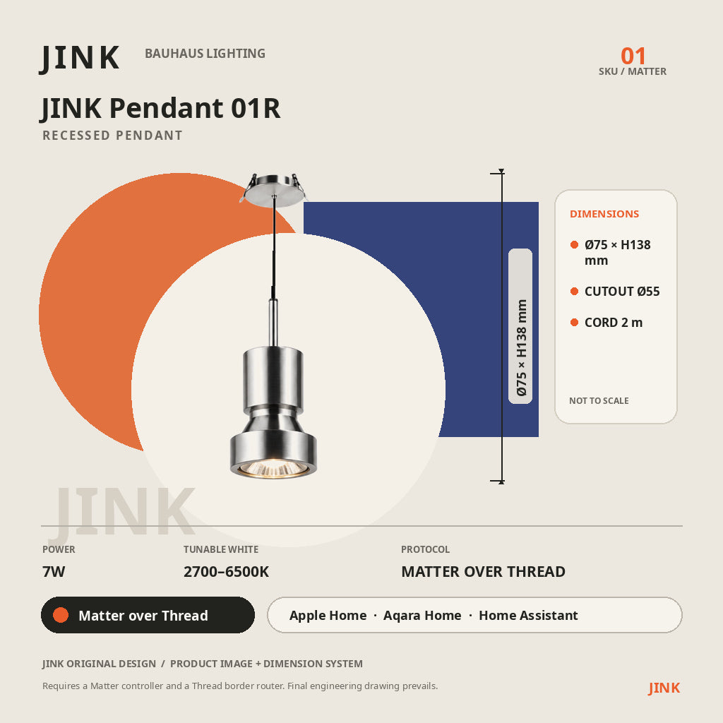 JINK Pendant 01R dimensions and Matter over Thread specifications
