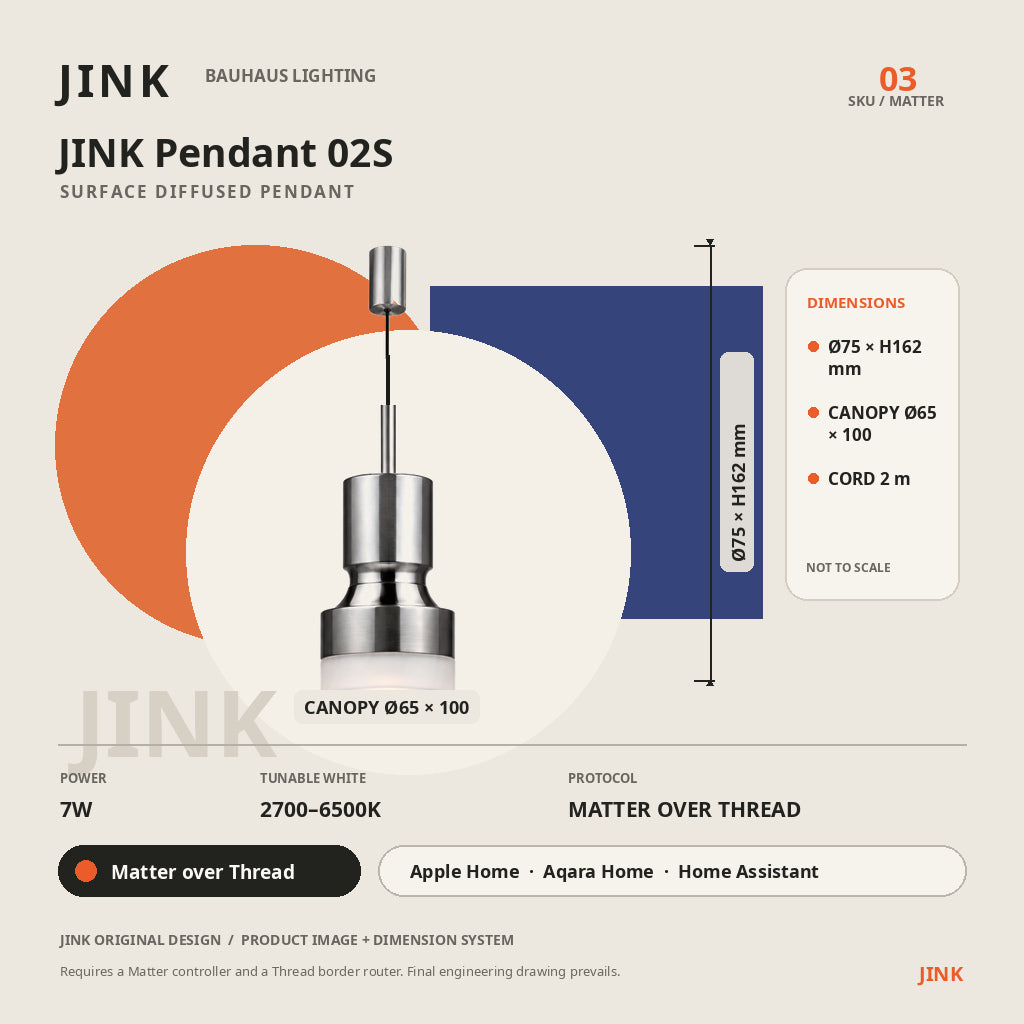 JINK Pendant 02S dimensions and Matter over Thread specifications