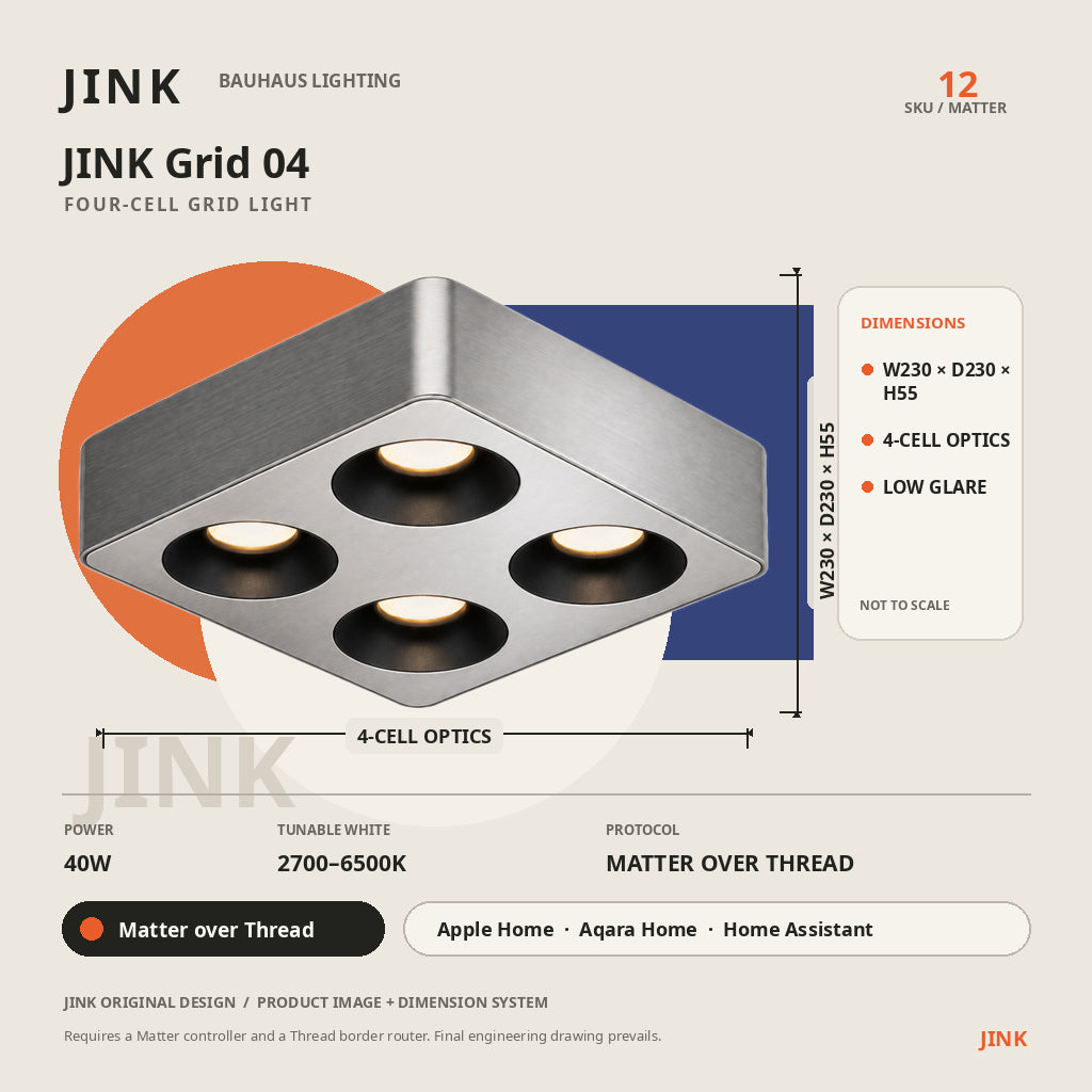JINK Grid 04 dimensions and Matter over Thread specifications