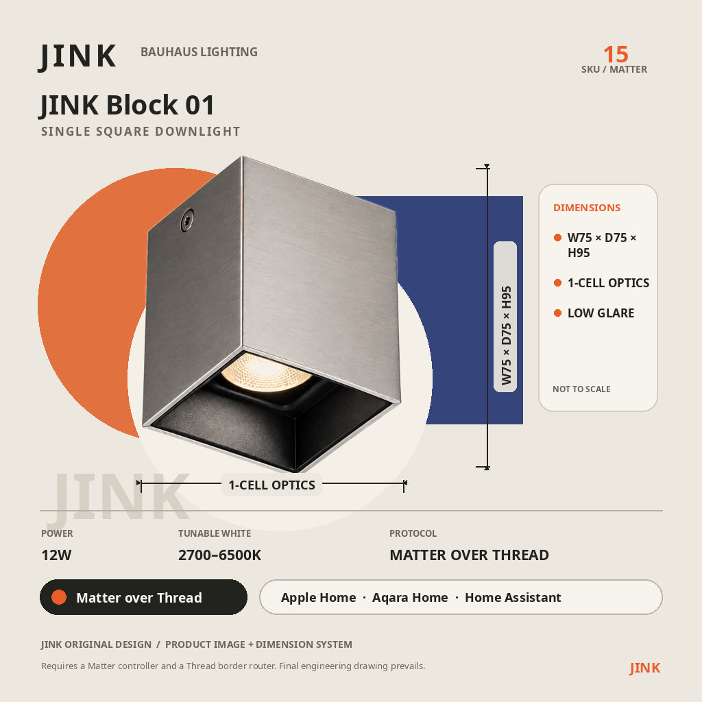 JINK Block 01 dimensions and Matter over Thread specifications