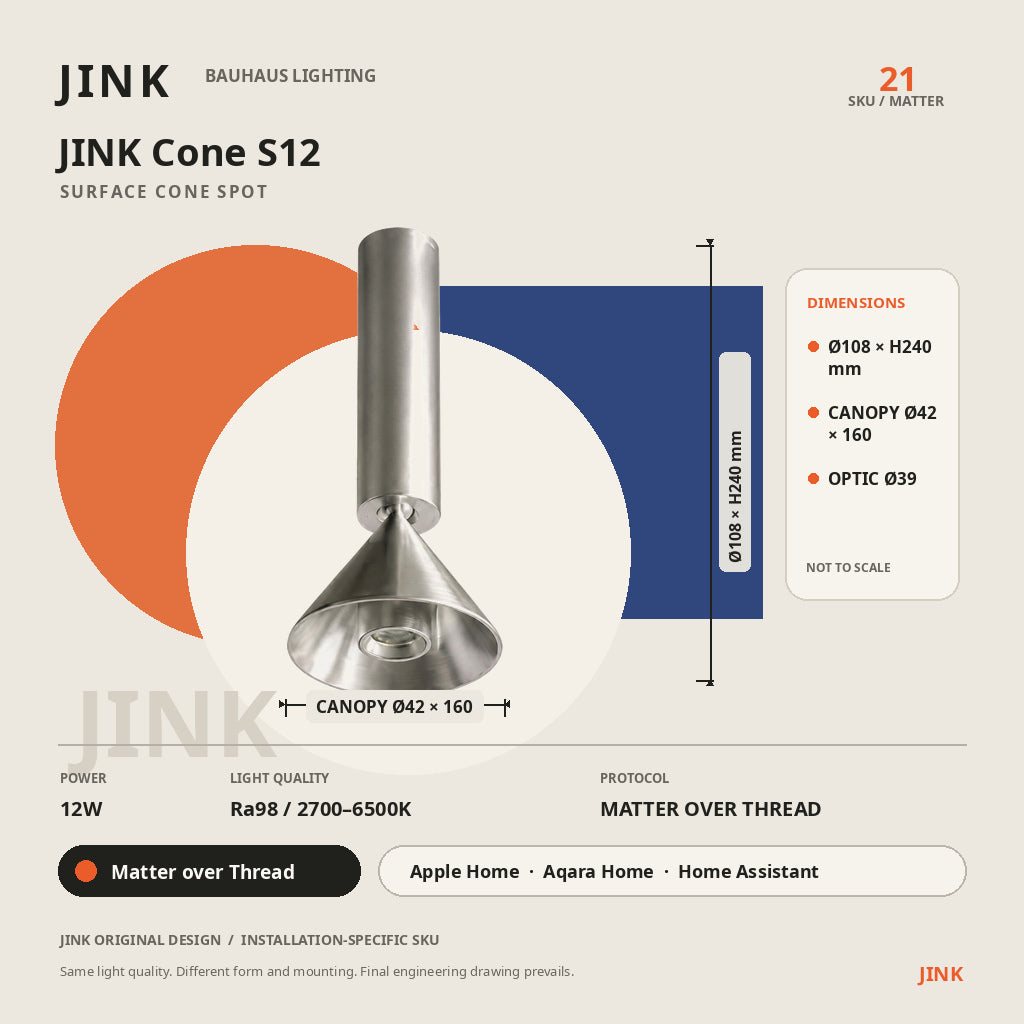 JINK Cone S12 dimensions and Matter over Thread specifications