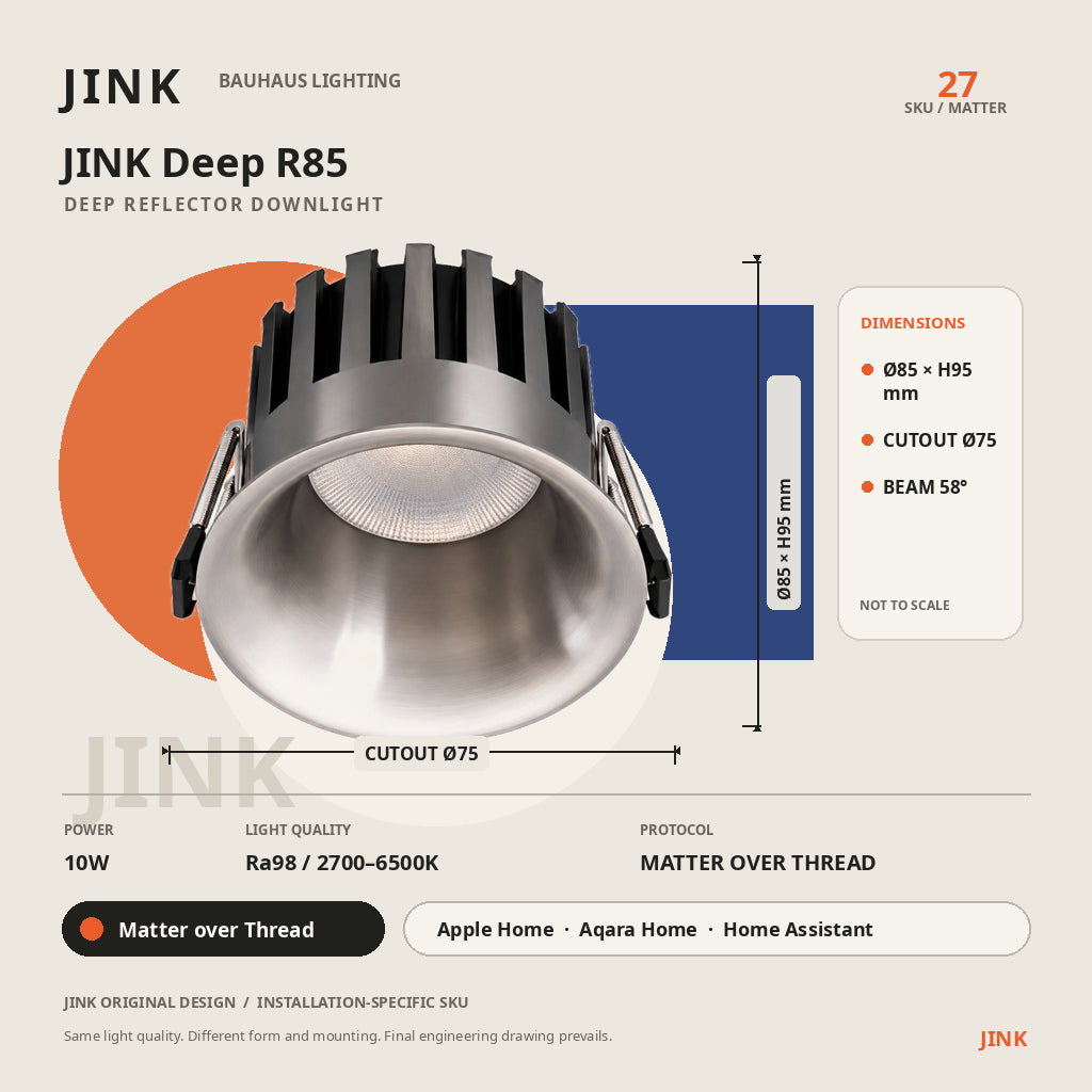 JINK Deep R85 dimensions and Matter over Thread specifications