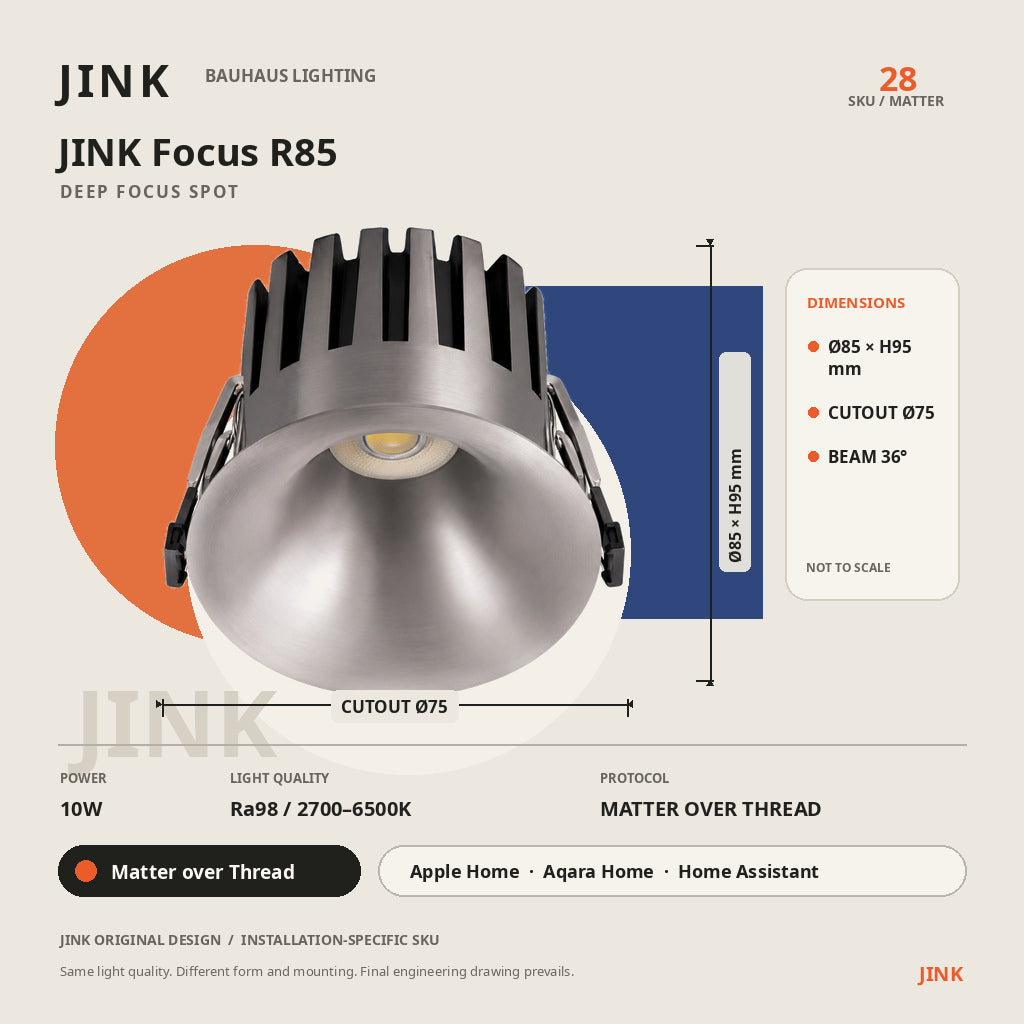 JINK Focus R85 dimensions and Matter over Thread specifications