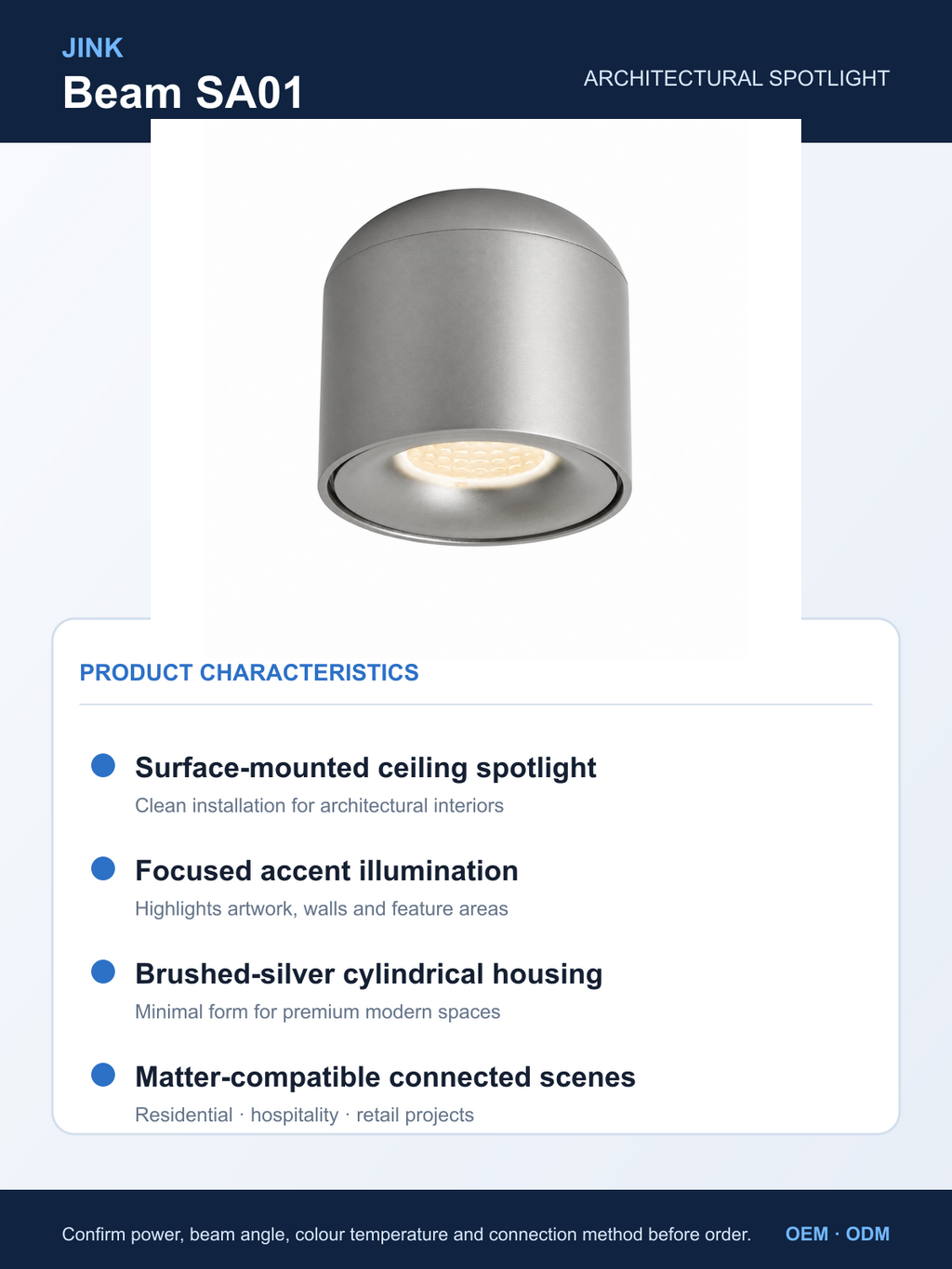 JINK Beam SA01 architectural spotlight product characteristics