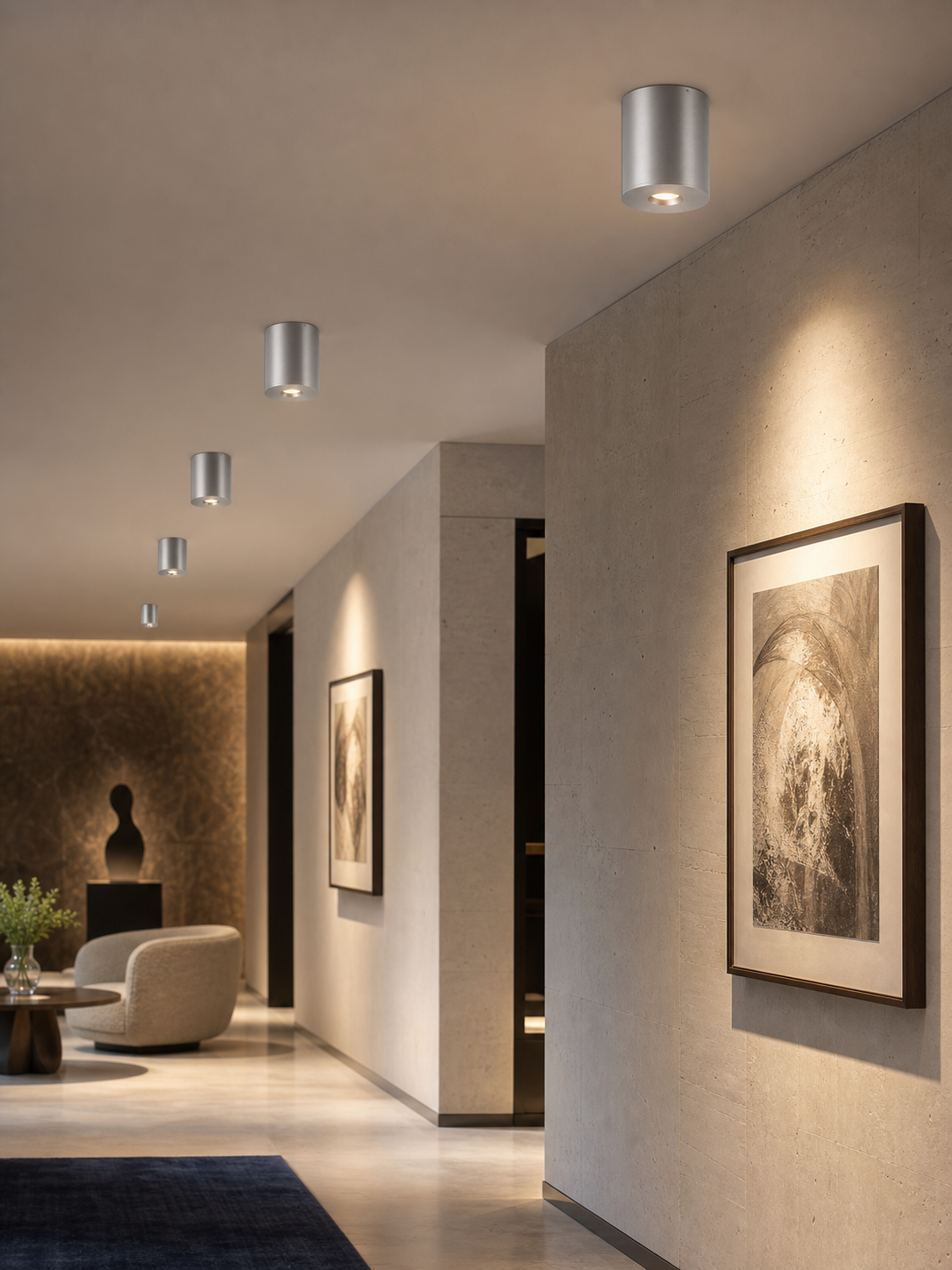 JINK Beam SA03 fixed silver ceiling spotlight in a premium architectural interior