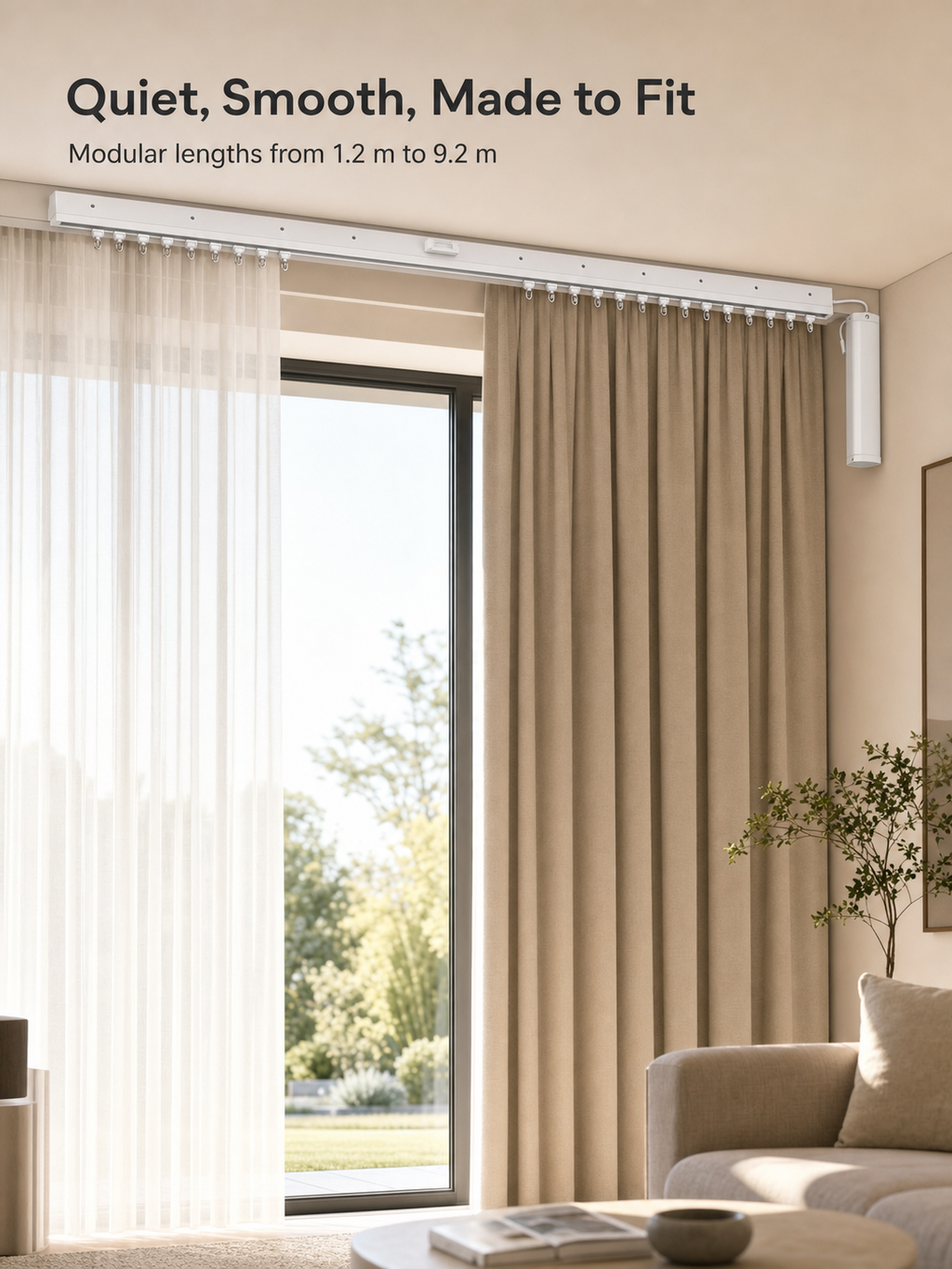 JINK Combination Curtain Track installed living room scene