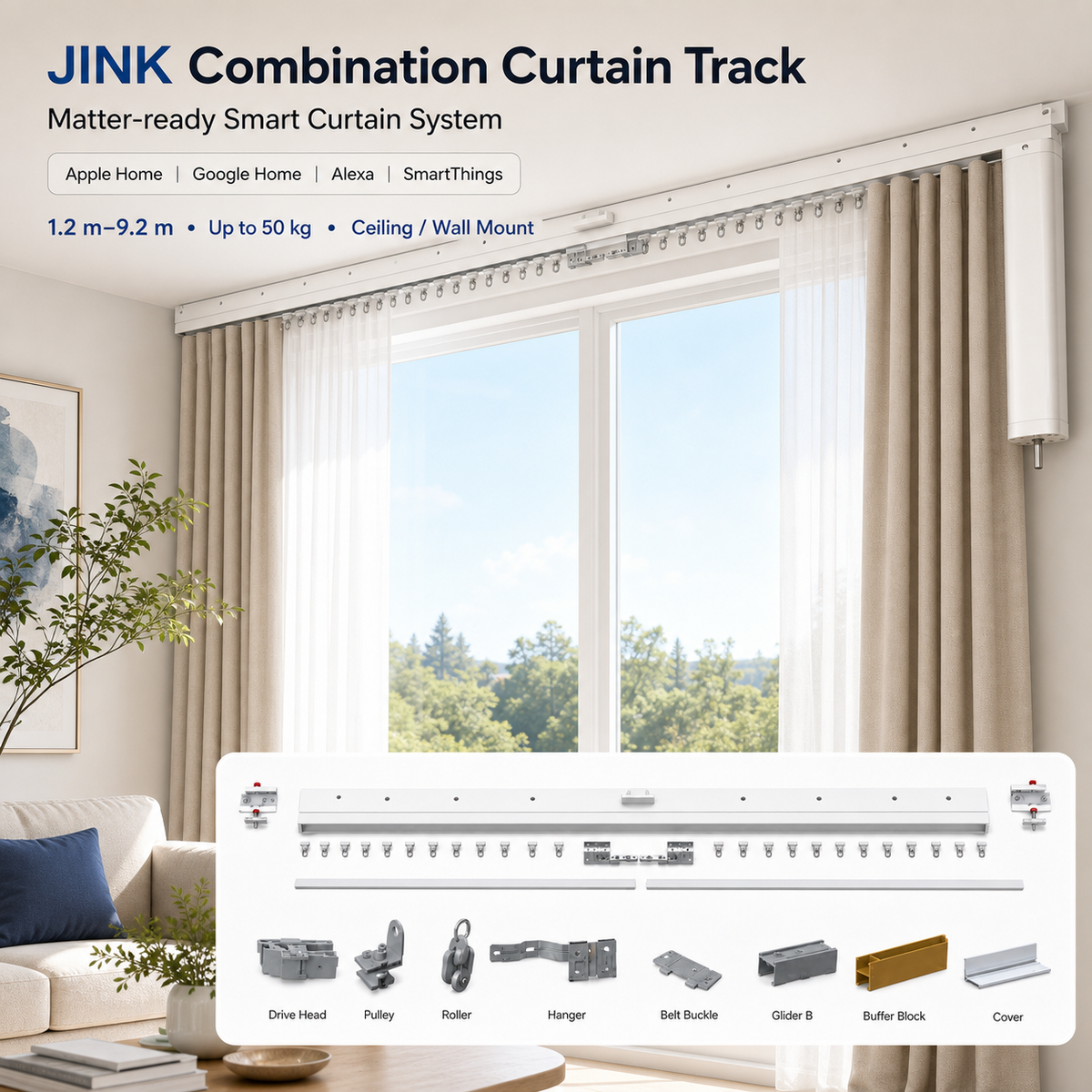 JINK Combination Curtain Track Matter-ready smart curtain system hero