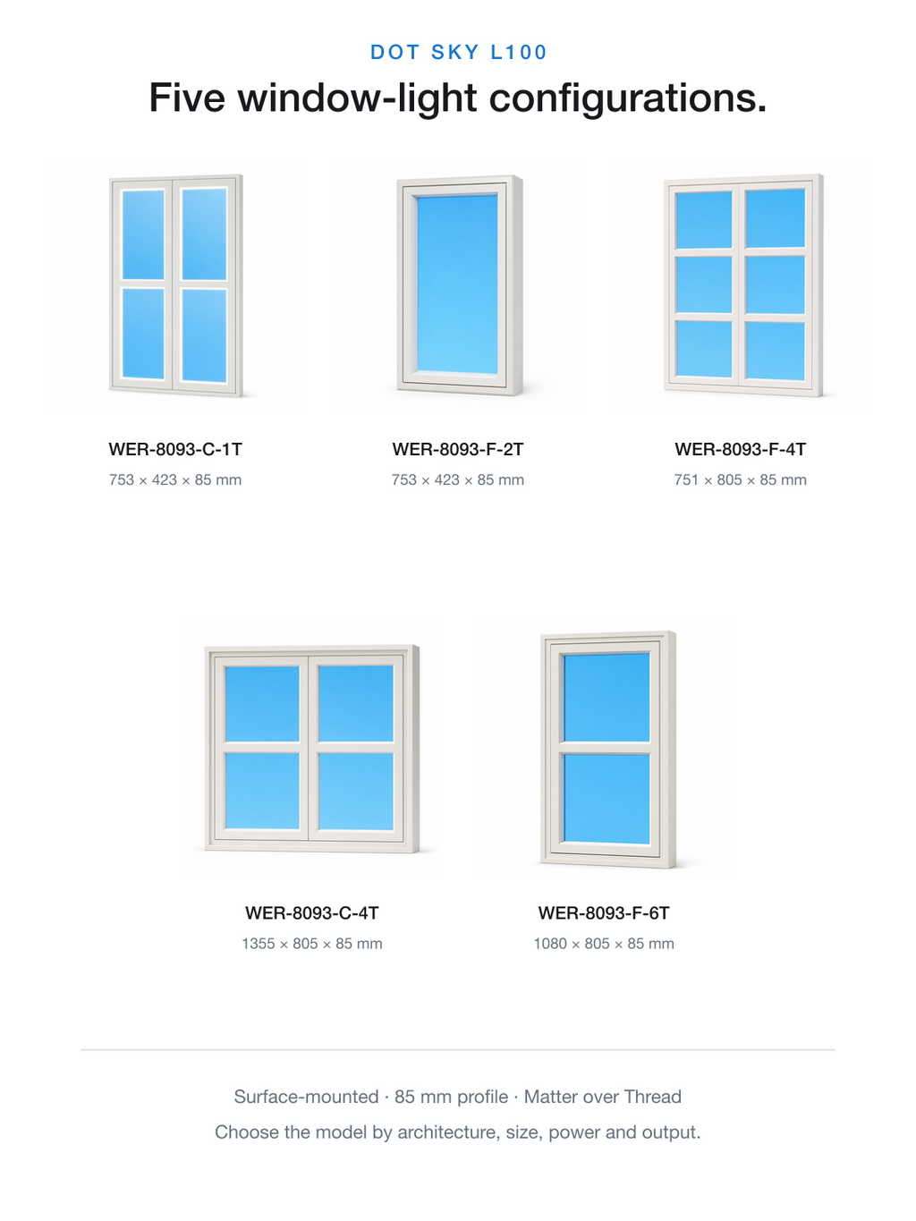 JINK Dot Sky L100 five window-light models with sizes