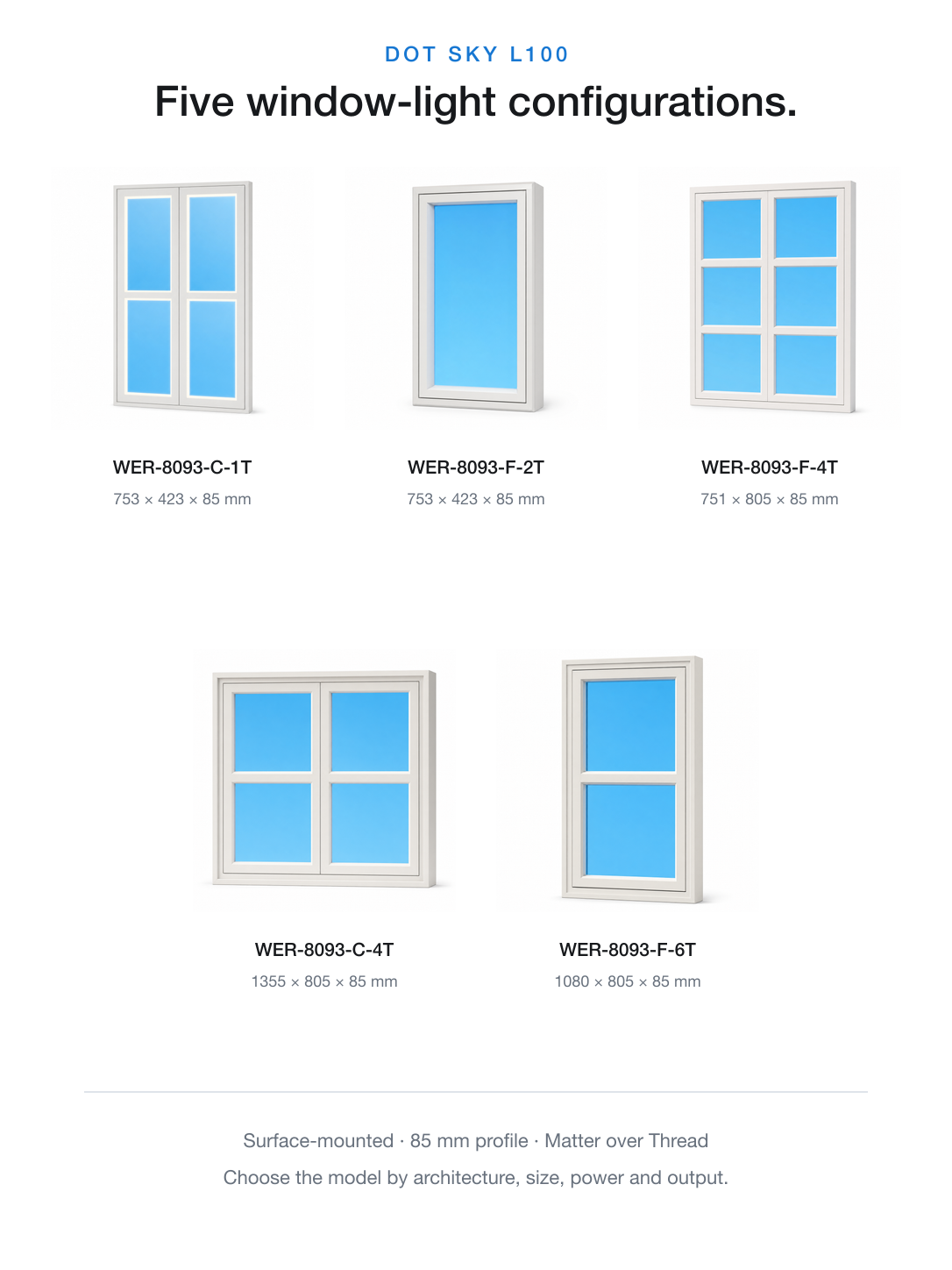 JINK Dot Sky L100 five window-light models with sizes