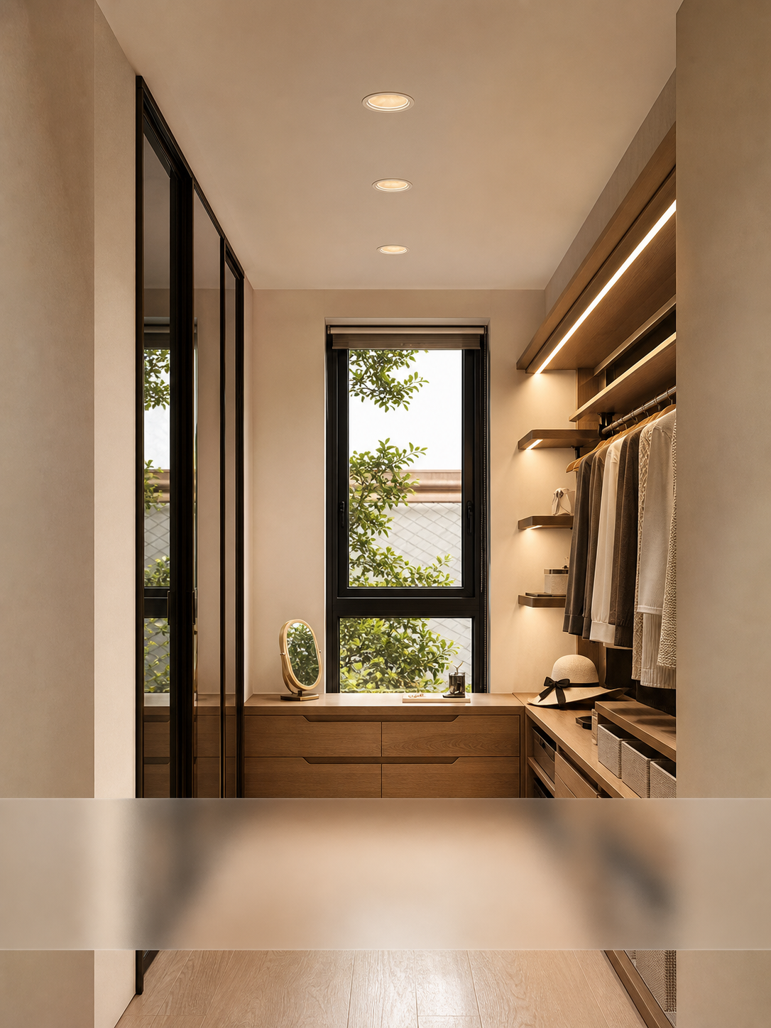 JINK Dot T3 recessed installation in a warm dressing room
