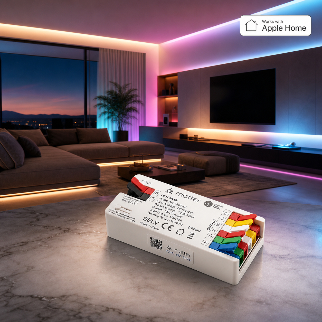 JINK Flux DC RGBCW Matter over Thread LED driver in an Apple Home smart lighting scene