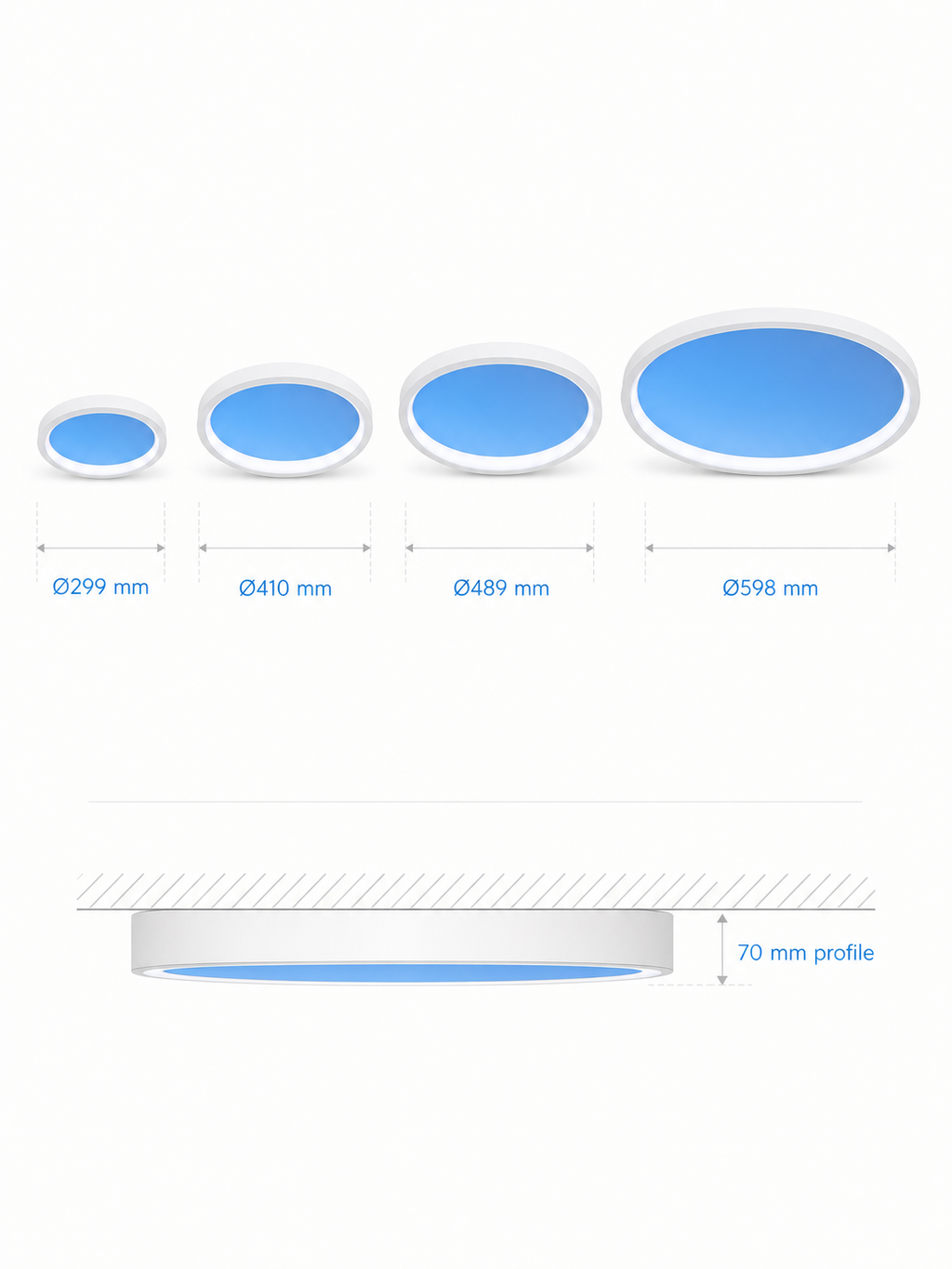 JINK Halo Sky four diameters and 70 mm surface-mounted profile