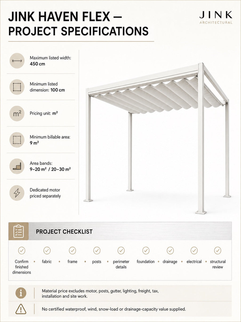 JINK Haven Flex project specifications and installation checklist