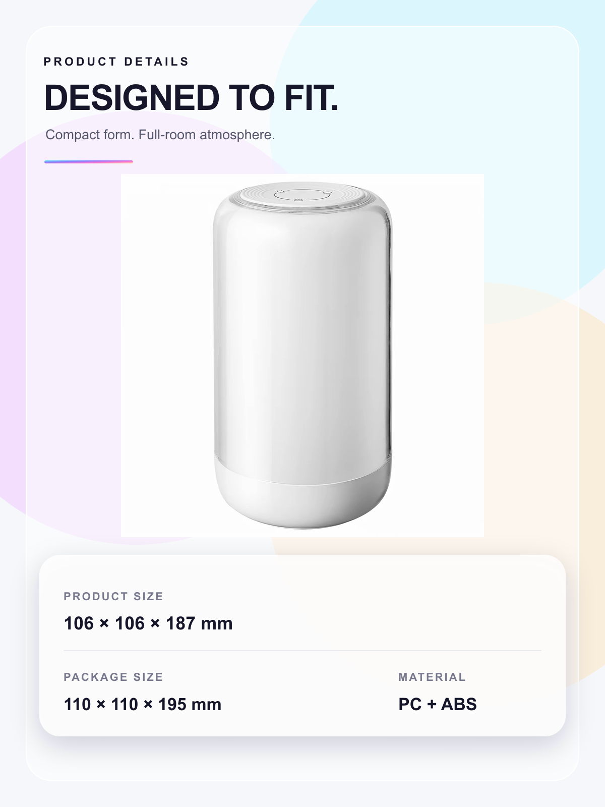 JINK Luma Fugetek English product dimensions and materials infographic
