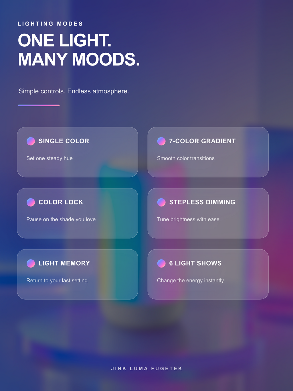 JINK Luma Fugetek English lighting modes infographic