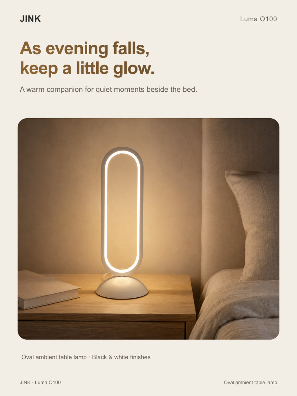 JINK Luma O100: warm bedside scene