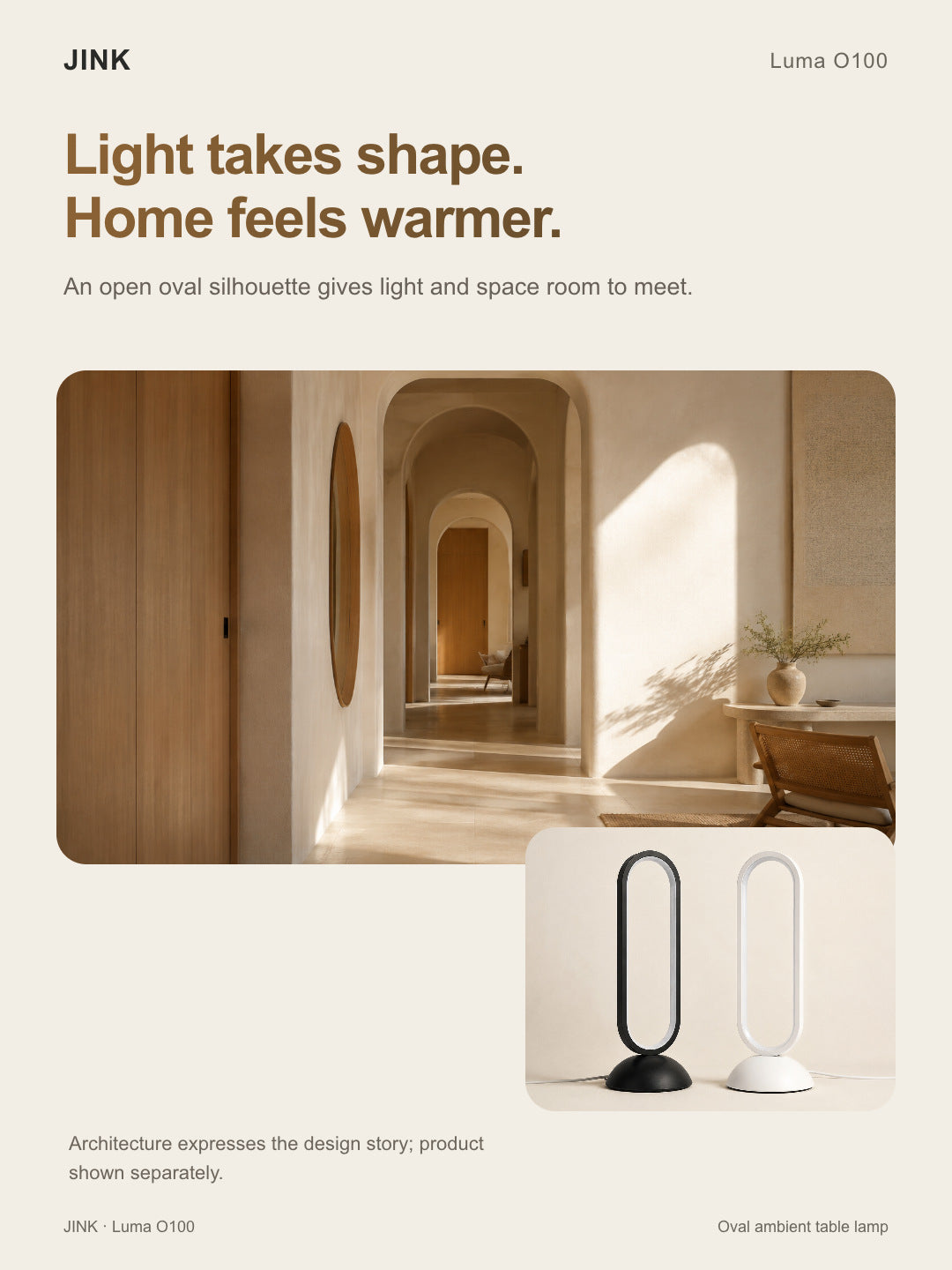 JINK Luma O100: oval design and black and white finishes