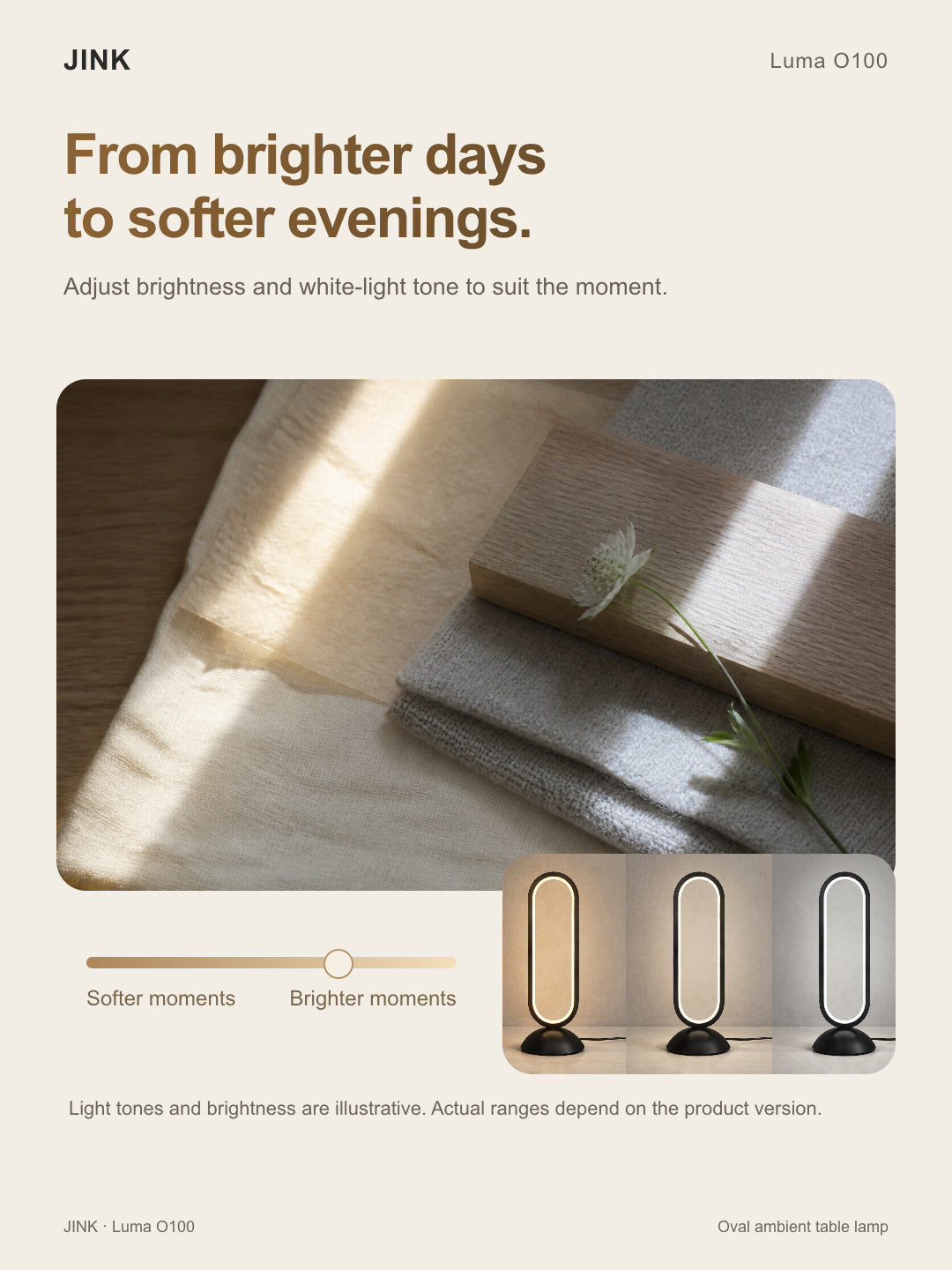 JINK Luma O100: adjustable brightness and white-light tone