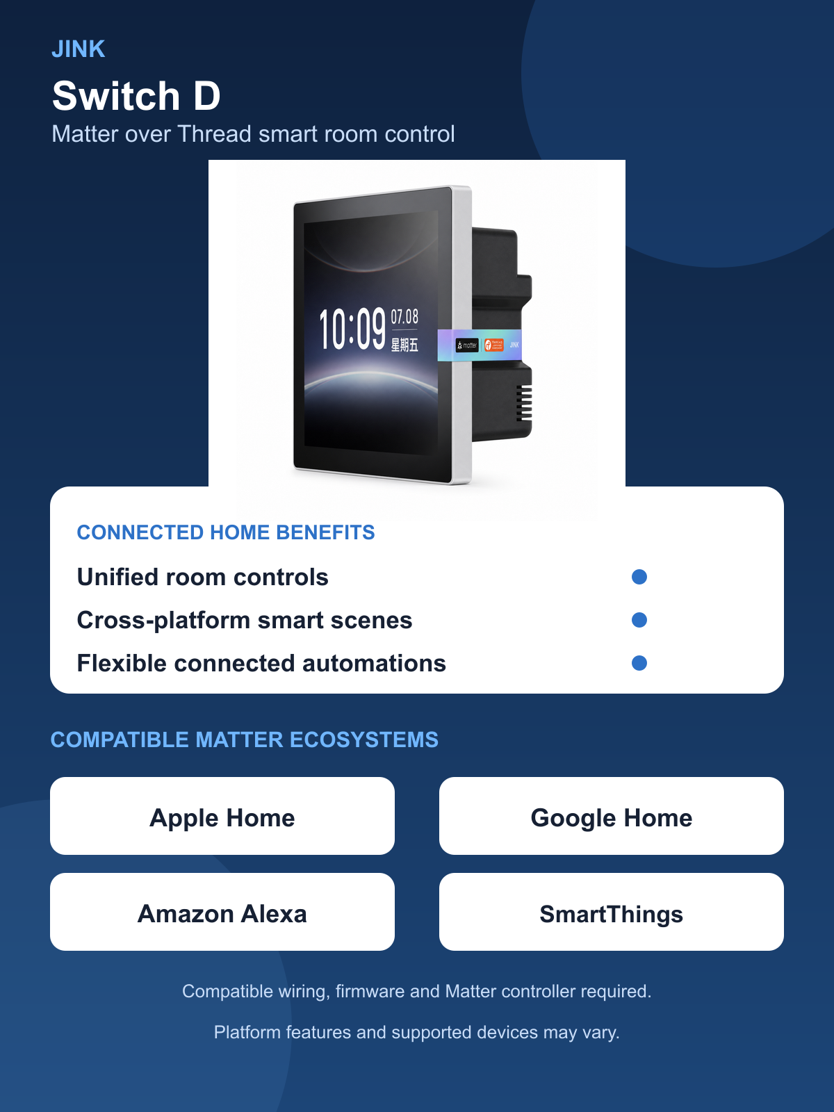 JINK Switch D Matter over Thread benefits and compatible smart home platforms