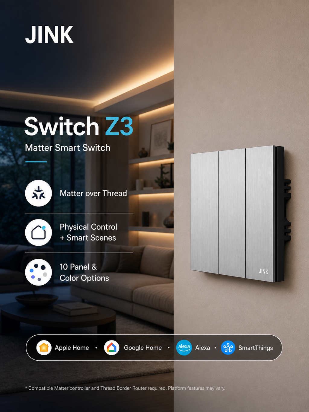 JINK Switch Z3 Matter over Thread smart wall switch lifestyle scene
